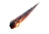 Fiery meteor or asteroid falling through space with a bright trail, isolated on transparent background, Space, Impact, Danger.