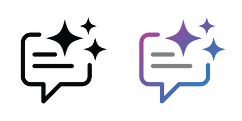Poster - AI message icons. Artificial intelligence chat assistant or text generator symbol with speech bubble and star. Transparent vector for app, UI and website.
