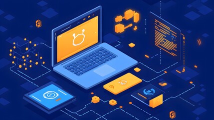 Poster - Abstract illustration of interconnected digital devices.