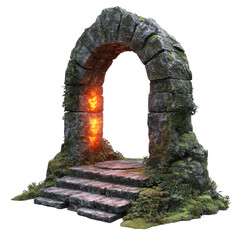 Poster - Mysterious ancient stone archway with illuminated entrance, fantasy portal