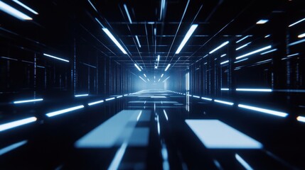 Poster - Neon Lights Tunnel: A Futuristic Digital Corridor