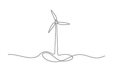 Leinwandbilder - Wind Turbine Continuous Line Icon. Hilly landscape with wind farm turbines energy continuous one line icon drawing. Renewable source green energy concept vector illustration.