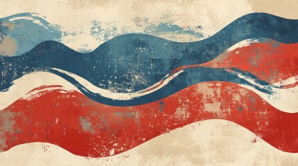Poster - Abstract wavy design with red and blue brushstrokes on a textured background