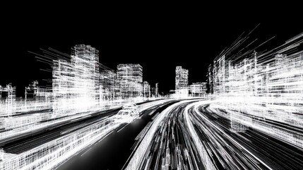 Poster - Abstract city highway at night geometric lines speed and movement