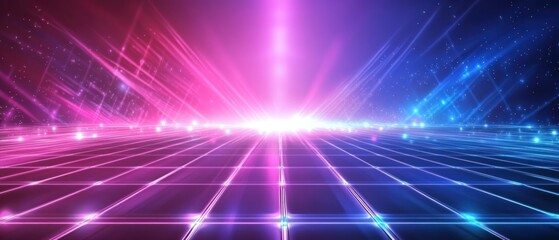 Poster - Glowing grid lines futuristic digital landscape abstract technology background