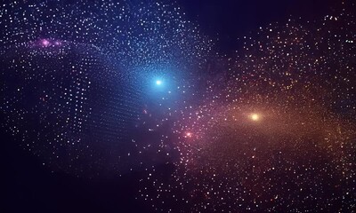 Fototapete - Abstract digital wave of glowing particles and energy flows in a dark background.