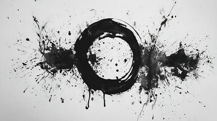 Aufkleber - A black and white abstract painting with a circle