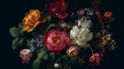 Aufkleber - A colorful bouquet of flowers on a dark background