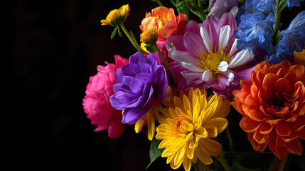 Poster - A colorful bouquet of flowers on a dark background