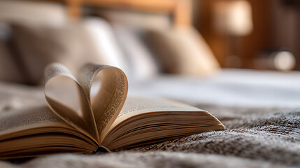 Poster - A heart, shaped book resting on a bed