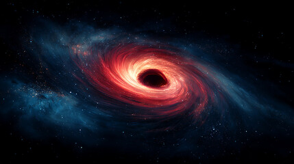 Fototapete - A mesmerizing black hole with vibrant red and blue swirls in outer space