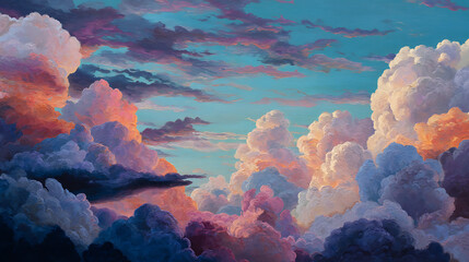 Aufkleber - A painting of a colorful sky with clouds