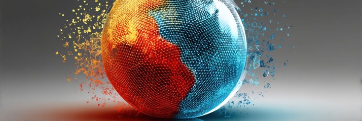 Poster - Symbolic Globe Encased in Digital Mesh Spheres of the United States and China Represents Global Dynamics and Technological Competition Generative AI