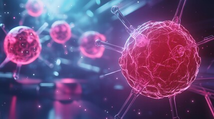 Poster - Close-up view of digital virus particles in vibrant colors.