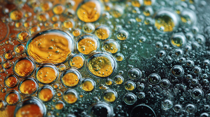 Aufkleber - Abstract closeup of water bubbles, shiny sudsy reflective droplets, wallpaper background