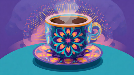 Aufkleber - Abstract geometric coffee cup mandala illustration