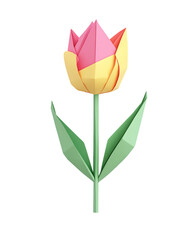 Poster - Low-Poly Pink and Yellow Tulip on Transparent Background, PNG