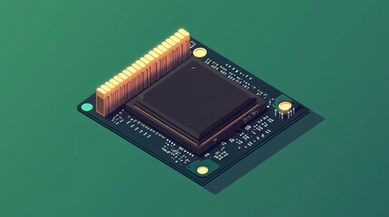 Fototapete - Isometric computer chip on circuit board