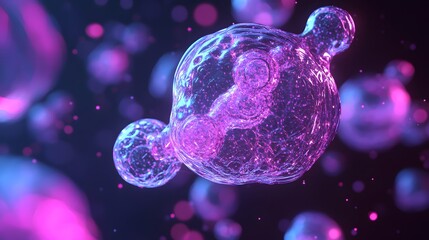 Poster - Detailed illustration of  glowing,  abstract  cellular structures.