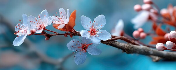 Poster - Blossoming apricot tree branches during peaceful springtime sunlight concept. Beautiful cherry blossoms in bloom on a serene spring day.