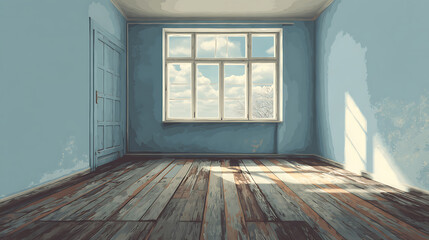 Aufkleber - An empty room with a wooden floor and a window