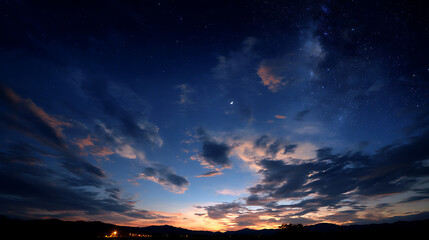 Aufkleber - Dark blue sky after sunset with beautiful awesome sky with moon and milky way