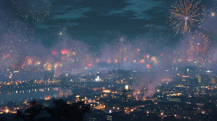 Poster - fireworks over the city