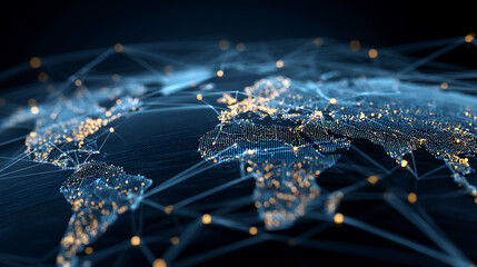Poster - Global network concept with connections between major cities on blue digital map