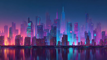 Aufkleber - Glowing futuristic neon metaverse city background illustration