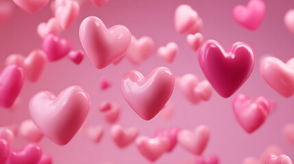 Poster - Pink hearts flying and moving as valentine, s day concept