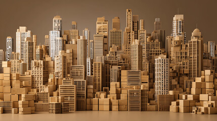 Poster - City with skyscrapers made of cardboard boxes as illustration
