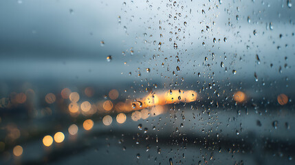 Poster - Rain drops on a window with a cloudy sky
