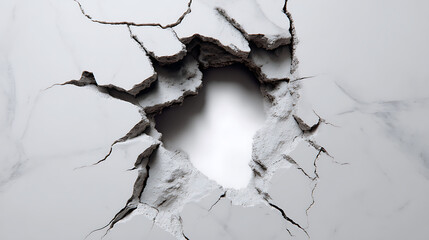 Aufkleber - Hole breaking through white wall with cracked edges, creating a cut, out effect