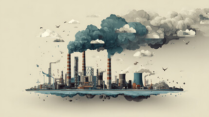 Aufkleber - Industrial pollution and environmental conservation concept with refinery