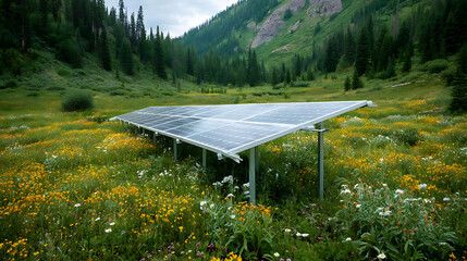 Aufkleber - Solar panels on a bright flowery meadow