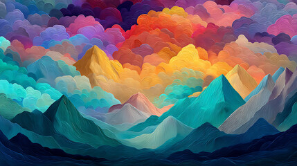 Aufkleber - Magical colorful abstract panorama with mountains