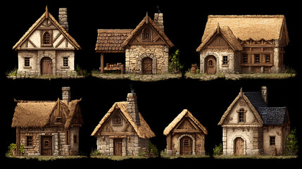 Poster - Medieval houses as video game assets as spritesheet
