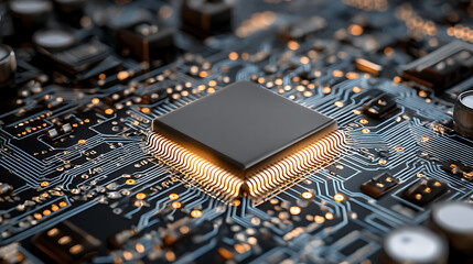 Leinwandbilder - Microchip with circuits on computer motherboard