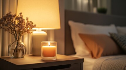 Poster - Warm glow of a candle on a bedside table