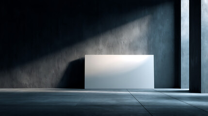 Fototapete - Universal abstract modern interior background for product presentation with a textured white panel on a dark gray wall with beautiful light and shadow highlights