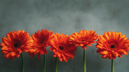 Poster - Orange gerbera daisies arranged in row