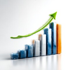 Poster - Growth Bar Chart with Upward Green Arrow: Visual Representation of Progress and Success.