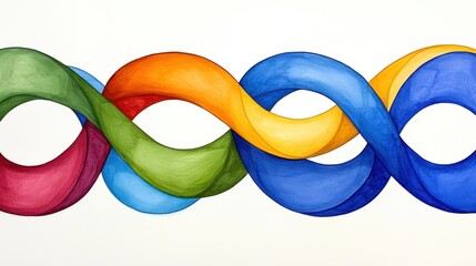 Poster - Interconnected Colorful Watercolor Loops Abstract Painting
