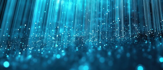 Poster - abstract light streams and particles in teal cyan