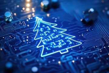 Poster - digital christmas tree on circuit board