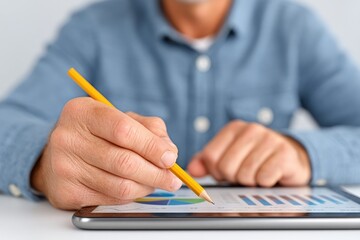 Poster - A professional analyzing data on a tablet, using a pencil to annotate graphs and charts for better insights.