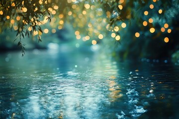 Poster - Serene river stream with blurred bokeh lights creating a tranquil atmosphere during twilight hours, River stream art blurred bokeh effect video