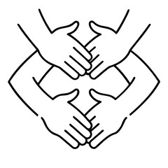 Poster - Four hands together teamwork collaboration vector illustration business partnership concept design 100 isolated on transparent background