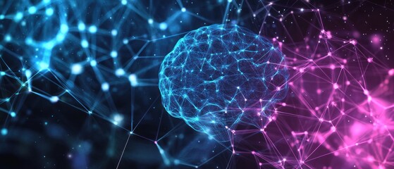 Poster - Abstract brain network digital connections glowing nodes
