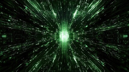 Poster - Glowing green digital tunnel abstract technology background